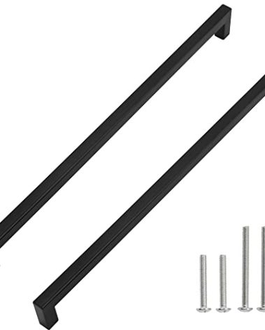 Redunest Cabinet Pulls Matte Black Cabinet Handles Square Drawer Pulls, 5 Pack 15 Inch Stainless Steel Kitchen Door Cupboard Cabinet Handles, Drawer Hardware Handles, 384mm Hole Centers