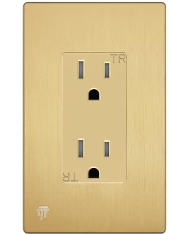 ENERLITES Elite Series Decorator Receptacle Outlet Child Safe Tamper-Resistant, Gloss Finish, Self-Grounding, Residential Grade, 15A 125V, 61501-TR-GDWBP, Brushed Gold