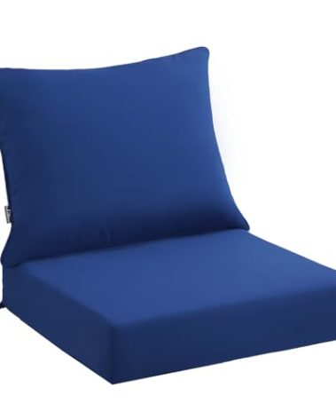 PatioGlow Outdoor Seat Cushion Set 22 x 22 x 4 Inch, Waterproof & Fade Resistant Patio Furniture Cushions with Removable Cover and Ties, Thick Deep Seating Pads for Outside Chair Sofa Couch, Blue