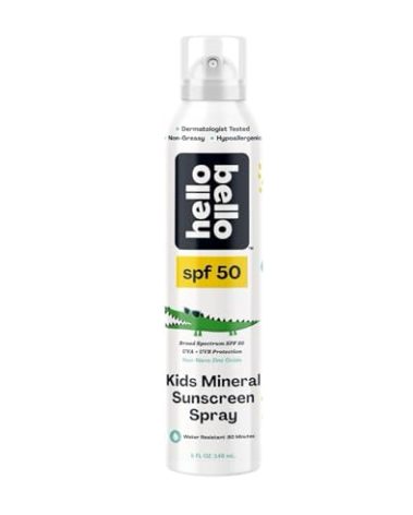 Hello Bello SPF 50 Kids Mineral Sunscreen Spray, Hypoallergenic Broad Spectrum UVA and UVB Protection, Reef Friendly and Water Resistant, 5 oz