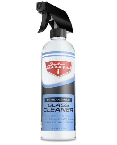 Jay Leno's Garage Glass Cleaner Spray – Streak-Free Auto Glass Cleaner for Cars, Automotive Window Cleaner for Car Windows, Windshields & Mirrors, Tint-Friendly Interior & Exterior Glass – 16 oz
