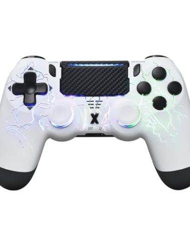 mone Wireless Controller for PS4/PS4 Pro/PS4 Slim & PC - White Lightning Pattern RGB Illumination, Hall Effect Joystick, Dual Vibration, 6 - Axis Gyro, Touch Pad - Ideal for Gaming Enthusiasts