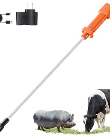 Cattle Prod, Rechargeable Electric Livestock Prod with 2 LED Lights, Waterproof Animal Prod for Livestock Management and Farm Ranch Herding, Cattle Prod with Flexible Shaft for Cows, Hogs, Dogs, Goats