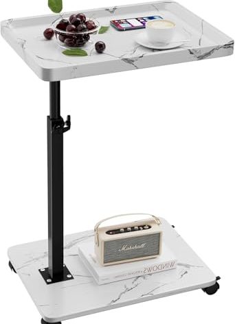 XNSDXV C Table End Table Adjustable Height, 360°Swivel TV Tray Table for Small Spaces, Couch Tables That Slide Under, C Shaped Side Tables Living Room and Bedroom for Sofa, Bed,Chair, Snack (White)