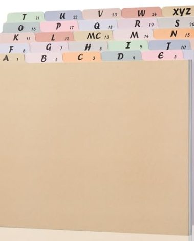 1 Set 25 Alphabet File Dividers A-Z Top Tab File Guides Letter Size 1/5 Cut Tab Manila Alphabetical File Organizer File Cabinet Dividers for Work Office Home School and Desk Organizer(Classic)