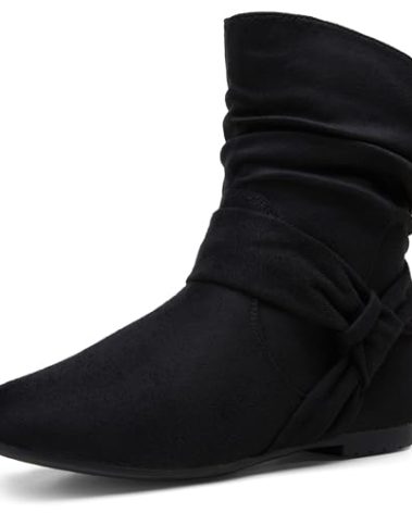 Vepose Women’s Slouch Ankle Flat Boots, Black Suede Short Low Heel Zipper 939A Booties, Size 9M US, (CJY939A Black 09)