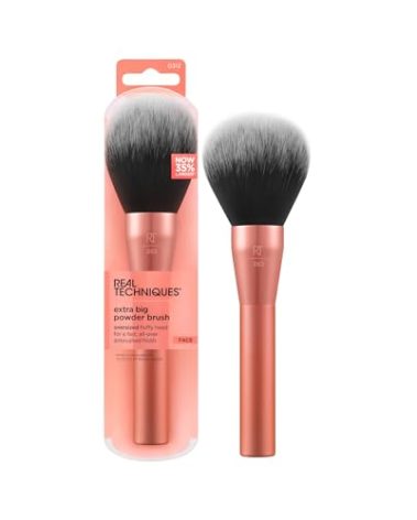 Real Techniques Extra Big Powder Brush, Large Makeup Brush For Powder, Fluffy Head For All-Over Setting, XL Oversized Brush For Quick Application, Cruelty-Free, Synthetic Bristles, 1 Count
