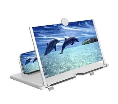12" Mobile Phone Screen Magnifier，3D HD Mobile Phone Magnifier Projector Screen for Movies, Videos, Foldable Phone Stand with Screen Amplifier，Supports All Smartphones (White, 12 inches)