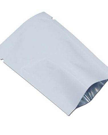 PABCK 100 Pieces White Metallic Mylar Foil Open Top Sealable Bags 3.1x4.7 inch Vacuum Heat Seal Pouches for Food Storage Packaging with Tear Notches
