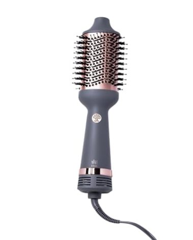 Hairitage Volumizing One Step Blow Dry Brush + Hair Dryer for Curling + Straightening - Ceramic Tourmaline Blowout Brush + Volumizer - Hair Styler for Smooth Shiny, Frizz-Free Styles - Matte Grey