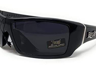Locs Men's Rectangular Hardcore Black Wrap 63mm Sunglasses (Cursive Logo)