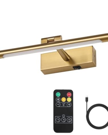 OPMRE Modern LED Picture Light Dimmable 12.6 "Brass Picture Light lampshade can Rotate up or Down 270 Degrees 3 Color Temperature Display Wall Art Light Battery Powered