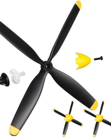 Hollowfly 3 Sets Spare Rc Plane Propellers Compatible with Mustang 500mm P51 Rc Plane 4 Channel Remote Control Airplane P51 with Propeller Savers Adapter, Yellow Nose