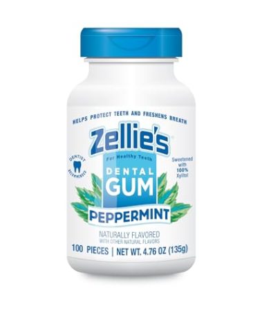 Zellie's | 100% Xylitol Peppermint Chewing Gum | No Aspartame, Gluten Free, Vegan & Kosher (100 Count - Pack of 1)