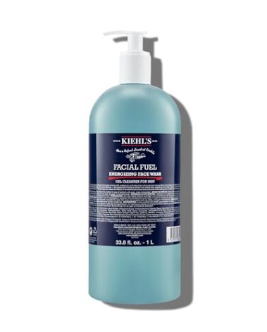 Kiehl's Facial Fuel Face Wash, Refreshing + Invigorating Men's Gel Cleanser, with Caffeine, Vitamin E and Menthol, Non-Drying Formula Moisturizes Skin, Great for Clogged Pores - 33.8 fl oz