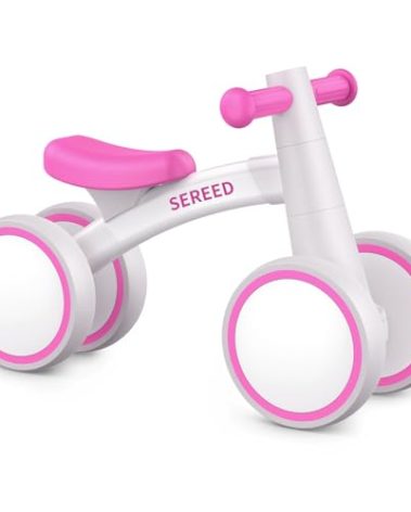 SEREED Baby Balance Bike for 1 Year Old Boys Girls 12-24 Month Toddler Balance Bike, 4 Wheels Toddler First Bike, First Birthday Gifts (Rose)