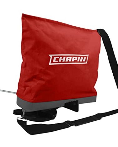 Chapin 84700A 25-Pound Professional Handheld Bag Seed spreader with Waterproof Bag, Enclosed Gears, Rear Baffle, Adjustable Shoulder Strap and Multiple Spread Options, Red