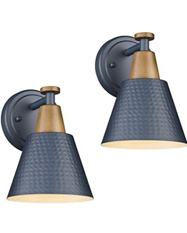 FEMILA Modern Wall Sconces Set of 2, 1-Light Wall Lighting Bathroom Sconces Single Vanity Light, Hammered Metal Shade, Dark Blue,4FG59B-2 Blue