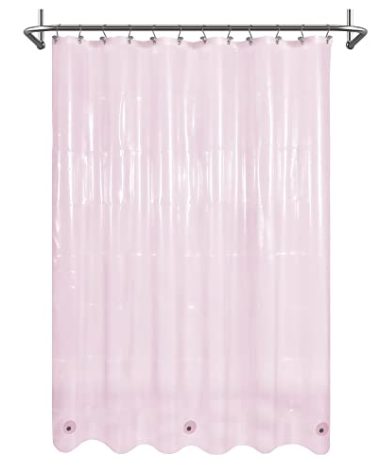 Mrs Awesome Clear Pink Shower Curtain Liner with 3 Magnets, 72x72 Premium Flexible Sturdy Plastic Shower Curtain for Bathroom Lightweight & Waterproof, Clear Pink