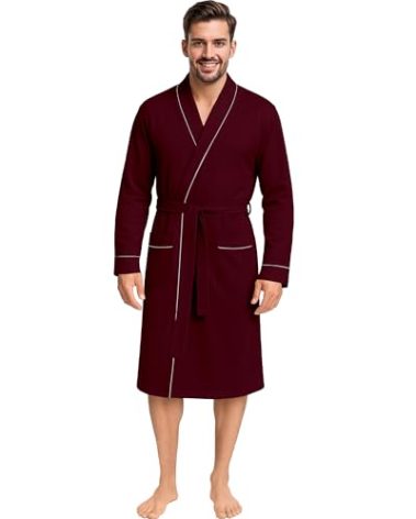NY Threads Men's Robe Cotton Blend Knit Bathrobe, Large, Wine