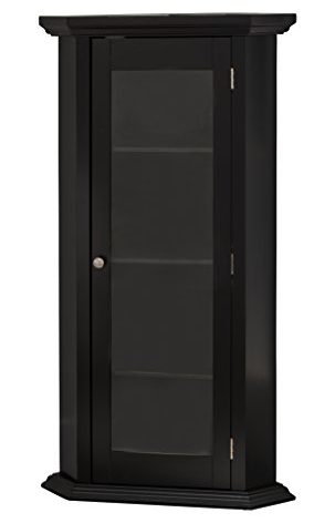 Kings Brand Furniture - Corner Curio Storage Cabinet with Glass Door, Black Finish