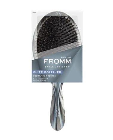Fromm Professional Elite Polisher Ceramic x Ionic Luxurious Shine Boar Bristle Brush | Gentle Hair Detangler & Massage Brush Smooths Frizz & Flyaways for Medium to Thick Curly Hair