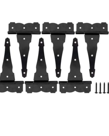 HOME MASTER HARDWARE 8 in Heavy Duty Decorative T Strap Hinge Shed Storage Gate Barns Tee Hinges with Screws Black Finish 6 Pack