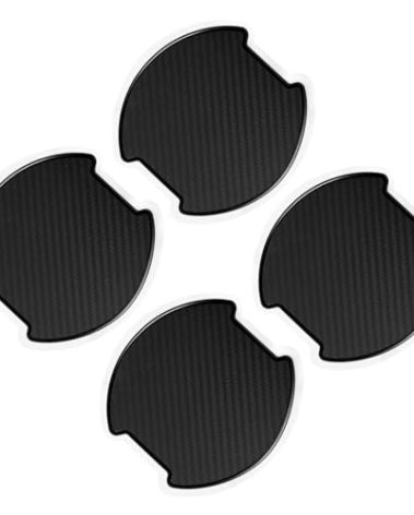 TANGSEN 4Pcs Universal 3D Carbon Fiber Texture Automotive Door Cup Handle Recess Paint Protector Cover Scratch Non-Marking Silicone Personalize Pad Sticker (Black,L)