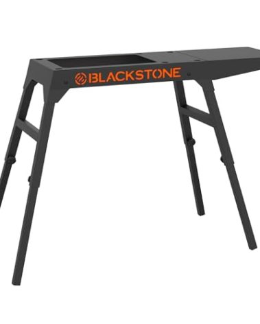 Blackstone 5013 Collapsible 17” and 22” Tabletop Griddle Stand with Adjustable Legs and a Removable Side Shelf, Powder Coated Steel, Black