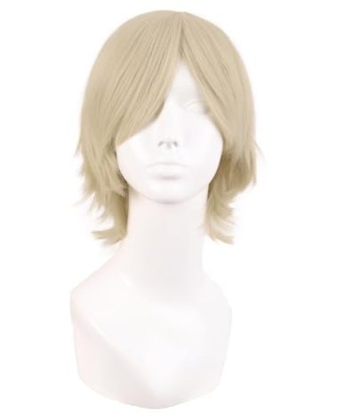 MapofBeauty 12 Inch/30 cm Men Women Short Straight Side Bangs Cosplay Costume Wig (Blonde)