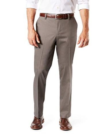Dockers Men's Straight Fit Signature Lux Cotton Stretch Khaki Pant-Creased, Dark Pebble, 32W x 30L