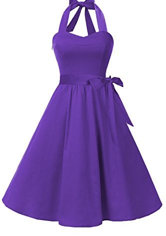 Topdress Women's Vintage Polka Audrey Dress 1950s Halter Retro Cocktail Dress Purple S
