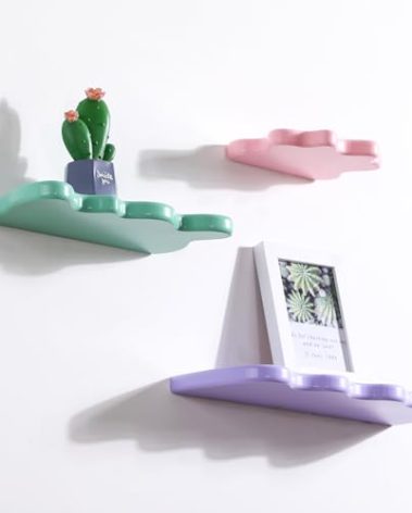 Geetery 3 Pcs Wavy Floating Shelves Cute Cloud Shelves Kawaii Pastel Room Decor Funky Wall Shelf Preppy Book Shelf for Wall Bedroom Bathroom Display