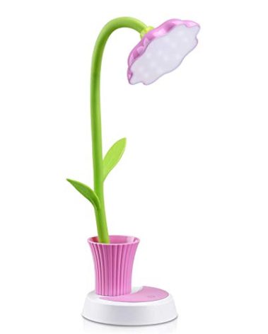 Uniwit Desk Lamp for Kids Sunflower LED Charging Table Lamp Support Eye Protection Small Desk Folding for Reading,Study and Office, Adjustable Brightness - Pink