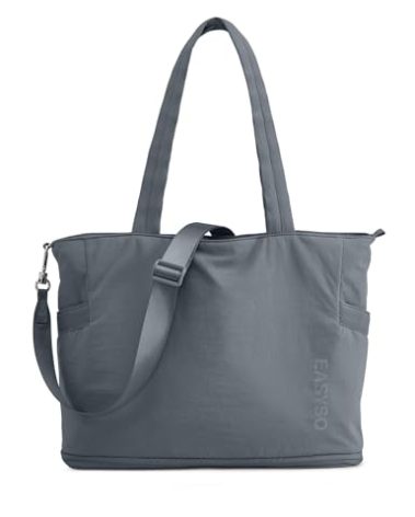 EASYSO Tote Bag for Women,Puffer Work Bags with Zipper Compartments, Expandable Handbag for Travel Work Sport, Dark Grey