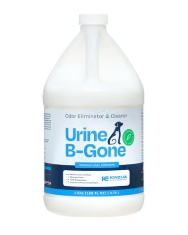 KINZUA ENVIRONMENTAL Urine B-Gone, Professional Enzyme Odor Eliminator & Pet Stain Remover, Human, Cat & Dog Urine Cleaner, Effective on Laundry, Carpets & More, Original Scent, 1 Gallon