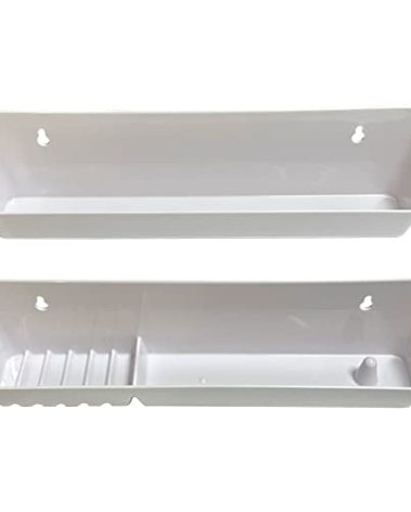 Bueyfolt 11" Kitchen Sink Front Tip-Out Accessory Trays with Mounting Screws, White, 2 Pack (Conventional Open Tray and Accessory Tray with Ring Holder and Soap Dish) Hinges are Not Included