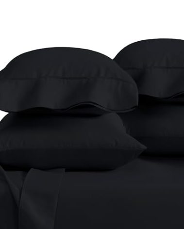 Bare Home 4 Pillowcases - Premium 1800 Ultra-Soft Collection - Bulk Pack - Double Brushed - Hypoallergenic - Wrinkle Resistant - Easy Care (King - 4 Pack, Black)