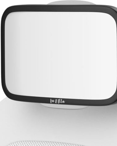 Leo and Ella - Tesla Fixed Headrest Baby Car Mirror, Extra Large Car Mirror For Baby, Shatterproof & Adjustable Safety Mount with Elastic Strap