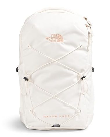 THE NORTH FACE Women's Jester Luxe Everyday Laptop Backpack, Gardenia White/Burnt Coral Metallic, One Size