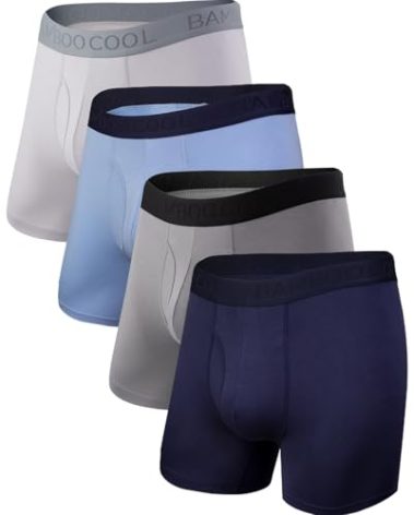BAMBOO COOL Men's Underwear Boxer Briefs Soft Breathable Performance Underwear for Men 4 Pack(L)