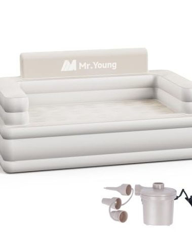 Mr.Young Inflatable Couch for Home & Outdoor | Blow Up Air Sofa | Velvety Surface | Included Air Pump | 2-in-1 Valve | Portable Folding Couch | 60"x33"x34" | Double
