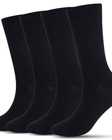 Athlemo Men's Dress Socks 4 Pack Crew Business Casual Sock Moisture Wicking Super Soft (Sock size 9-11, Black(4 Pairs))