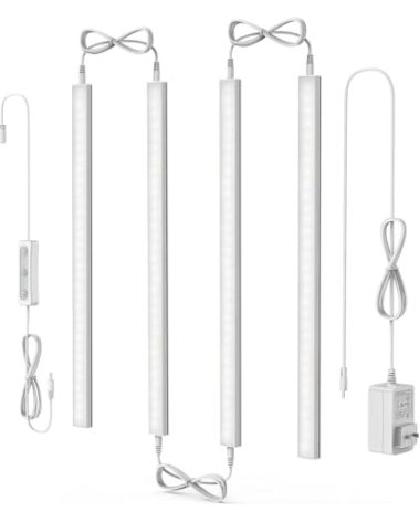 ASOKO Under Cabinet Led Light Plug in, Dimmable Cold White 5000K, 4 Pack 12 inch Linkable Led Under Counter Lights for Kitchen