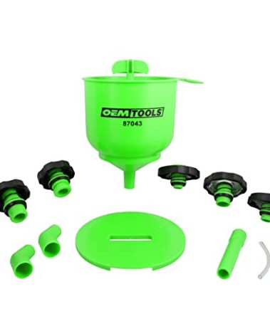 OEMTOOLS 87043 No-Spill Professional Coolant Funnel Kit, Easily Fill Antifreeze Coolant Set Includes 5 Adapters, Extensions, and Automotive Funnel, Air Venting, Drip-Free, Green