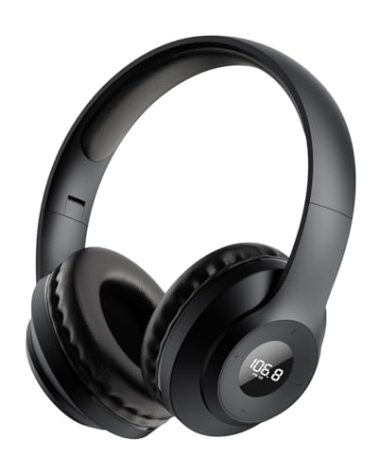 X5 Rechargeable & Portable FM Radio Headphones with Best Reception,LED Display,Soft Ear Muffs, FM Headset Radio Receiver for Meeting, Works, Hiking, Jogging (Black)