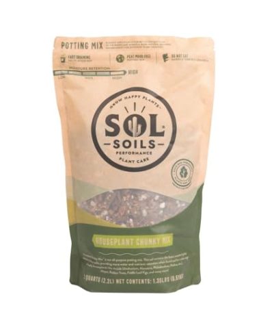 Sol Soils Chunky Houseplant Mix - Fast Draining Soil for Indoor Plants with Coco Coir Chips, Perlite, & Pumice, 2 Quart