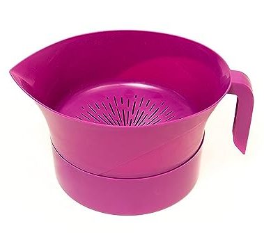 Easy Greasy Colander & Food Strainer Kitchen Set - Strains Ground Beef & Bacon Grease - Colander Set Rinses Pasta, Rice, Fruit, & Vegetables | Comes with Grease Container with Lid (Purple)
