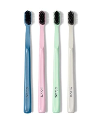 Boka Classic Manual Toothbrush with Extra Soft Activated-Charcoal, Tapered Bristles, Bioplastic Handle That Includes Travel Cap, Dentist-Approved, Great for Adults and Kids, Multi Color (Pack of 4)