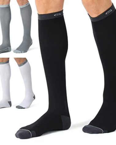 CS CELERSPORT Compression Socks for Women and Men 20-30mmHg Circulation Socks 3 Pairs For Running Traveling Nurse Athletic And Pregnancy Black White Grey